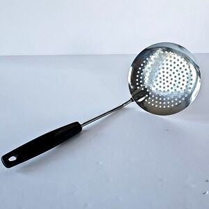 Vintage Foley Chromium Plated Strainer Spoon with Black Plastic Handle USA 1950